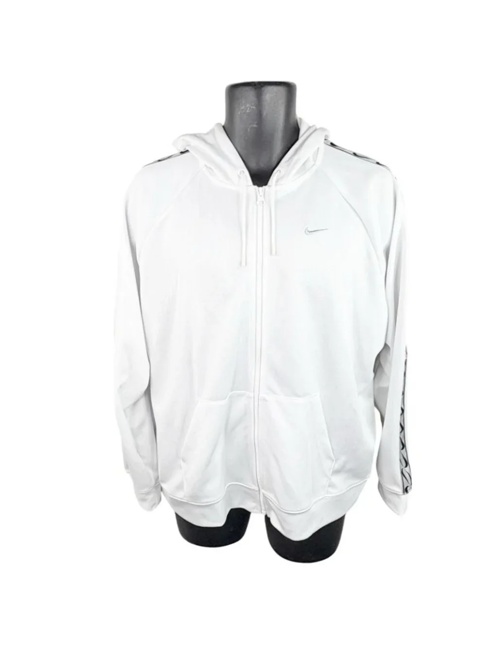 Nike Swoosh Tape Full Zip Hoody Sweatshirt Track Jacket White Unisex Women’s XL